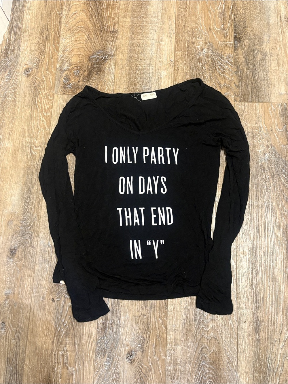 Women’s Black Long-Sleeve Graphic Tee - I Only Party Print